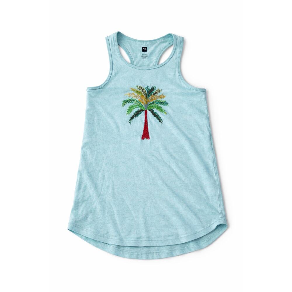 Tea Collection Embroidered Palm Tree Teal Tank Top Size 12